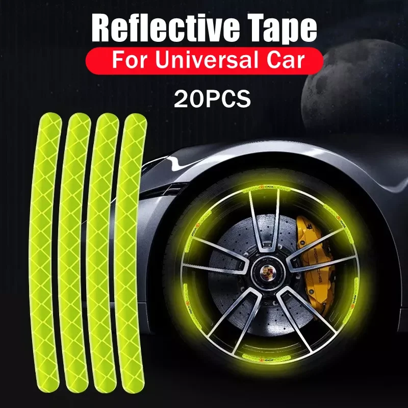 

Free Shipping 20pcs Car Wheel Hub Reflective Sticker Tire Rim Reflective Strips Luminous Sticker on Universal Car Night Driving
