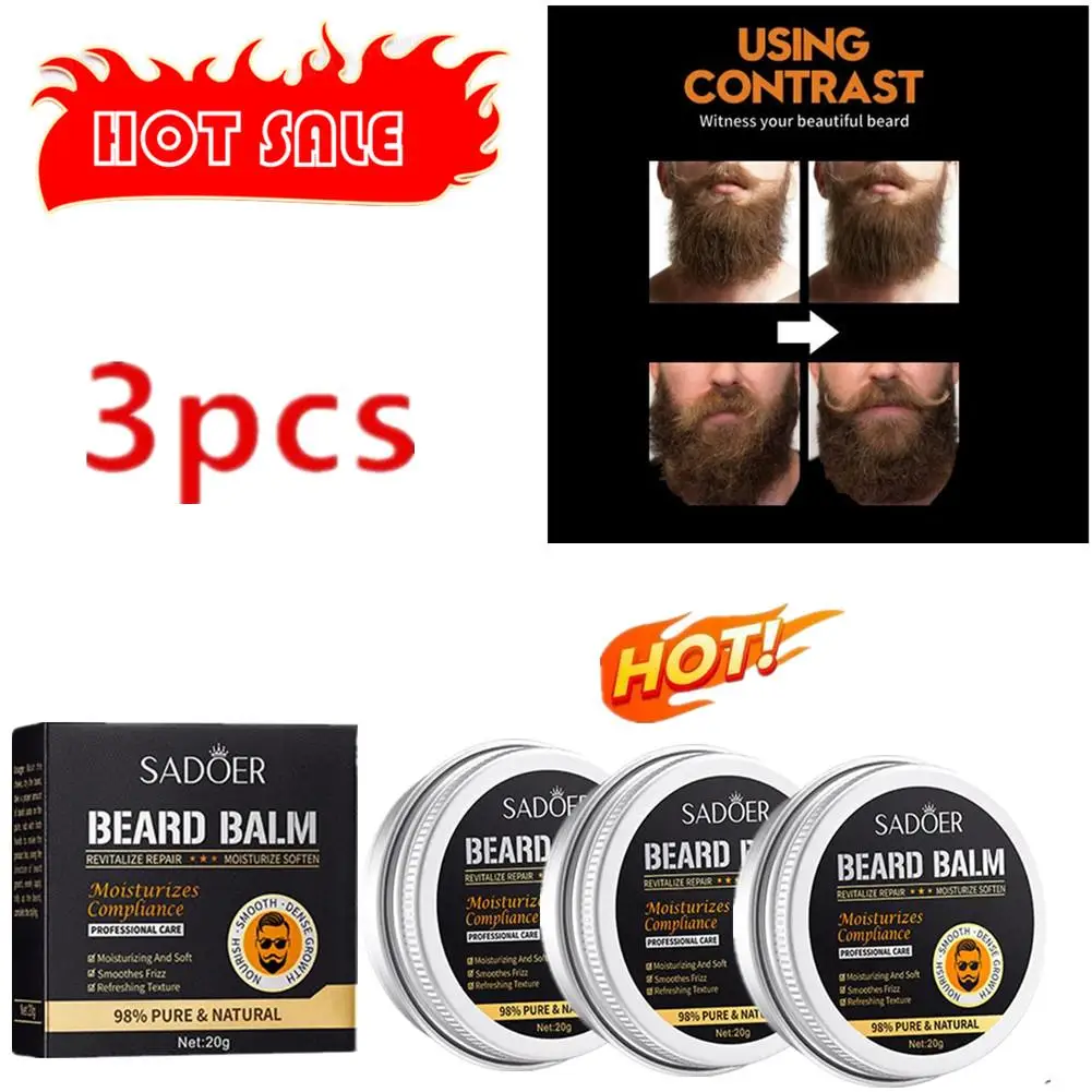 

3PCSNatural Beard Balm Wax Moisturizing Smoothing Dashing Gentlemen Beard Groomed Charming Beard Styling Professional Care Cream