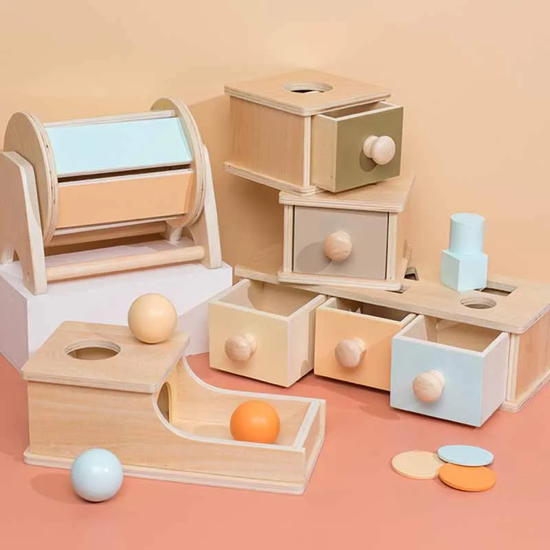 

Обучающая игрушка для малышей, занятая серия, деревянные предметы для младенцев, постоянная коробка, цветной детский шар, игрушки Монтессор...