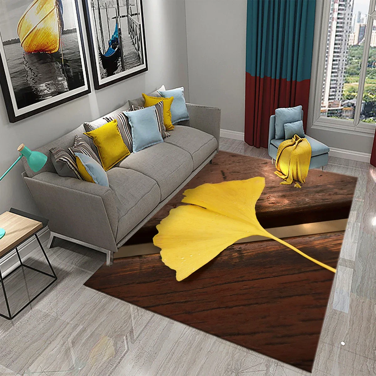 3D зеленый желтый ковер с листьями гинкго для спальни гостиной украшение входа