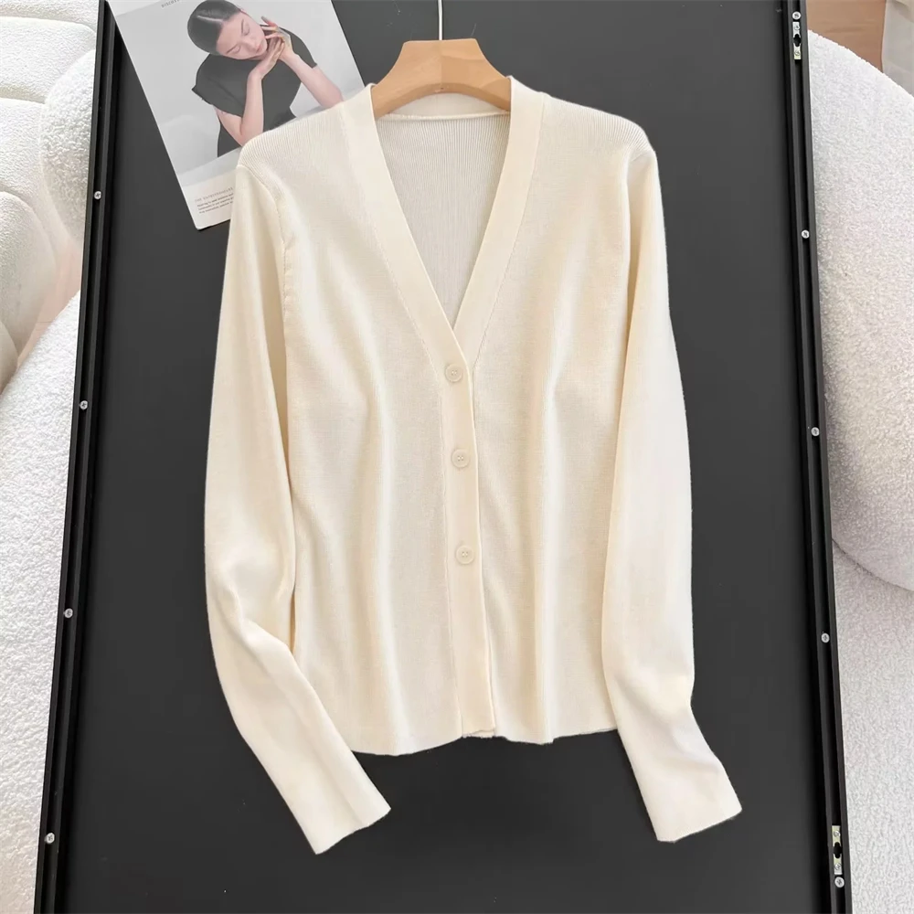 Женский однобортный Кардиган с длинным рукавом и V-образным вырезом