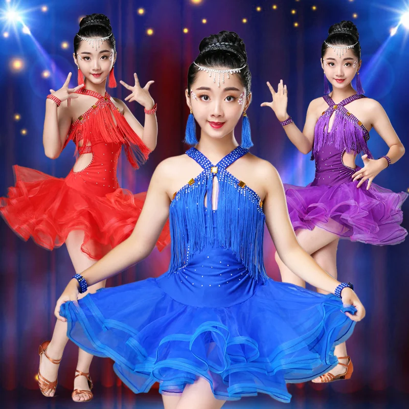

New Girls' Latin dance Dress Bright Diamond Children's Competition Grade Examination Clothing Children's cha-cha-cha Dance