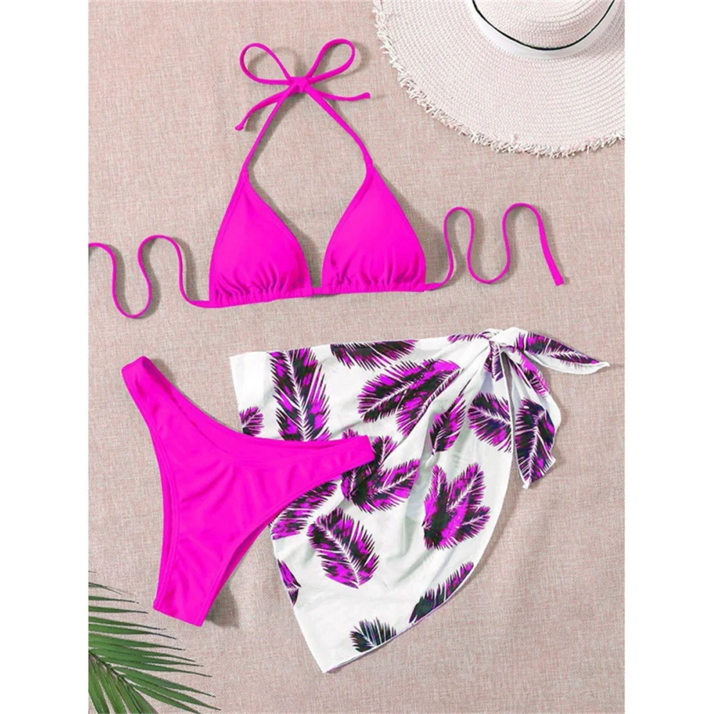 Комплекты бикини с бразильским принтом купальник лямкой на шее треугольный