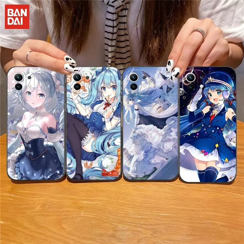 

BANDAI Hatsune Miku Phone Case Black Silicone For Iphone 13 Pro Max 11 12 Xr X Xs Mini For 6 6s 7 8 Plus Funda Shell Cover