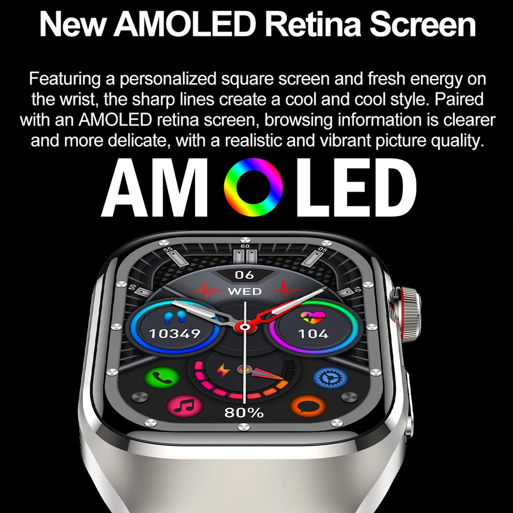 Фото Умные часы TK16 Pro с HD AMOLED Retina экраном 2.04 дюйма для мужчин и женщин, с функцией Bluetooth-звонков, измерения температуры тела, ЭКГ и фитнес-трекером №2