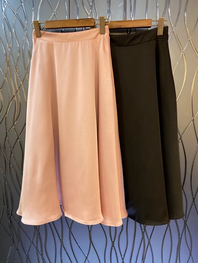 

2023 new women fashion sexy casual glossy simple A word pendulum high waist long skirt versatile skirt 0430
