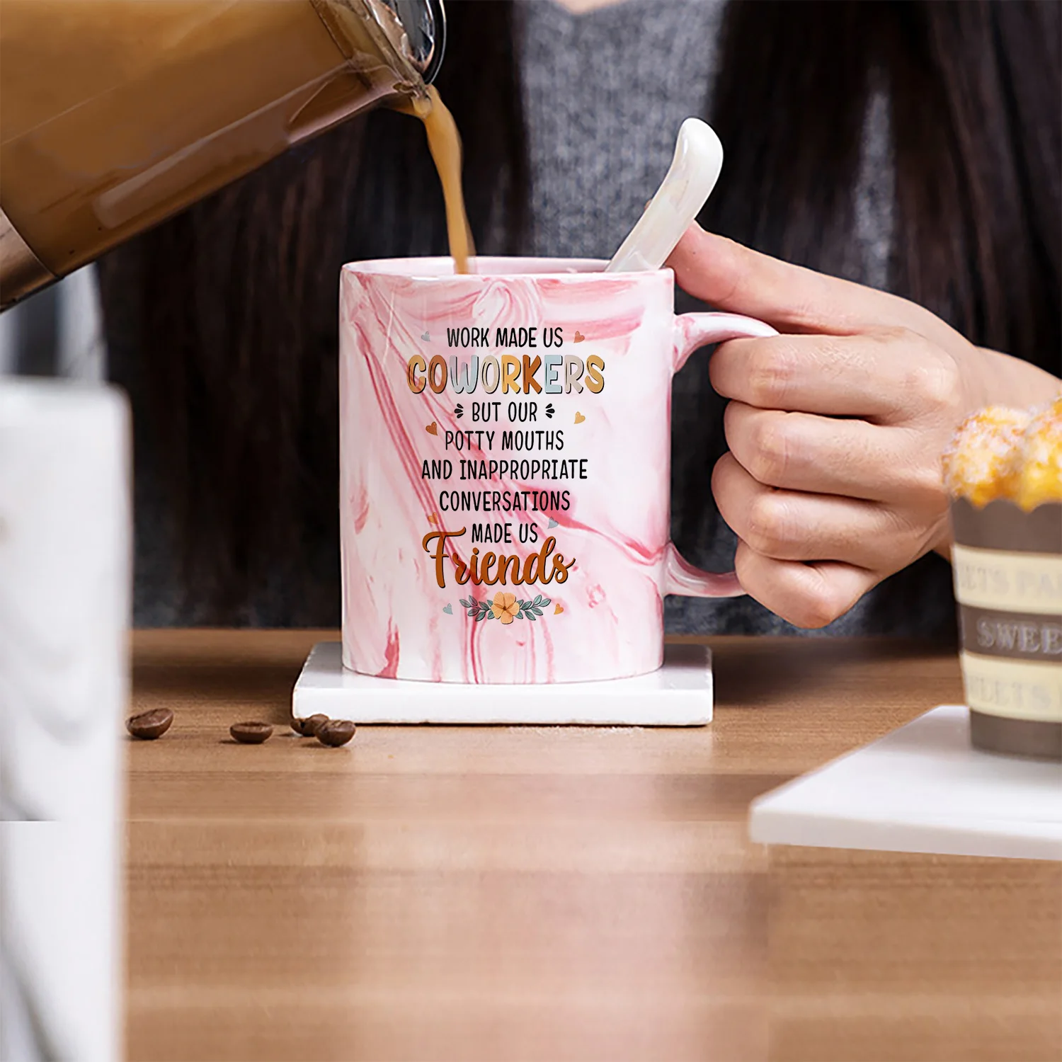 Керамическая кружка из розового мрамора для женщин коллег подарок США кофе или