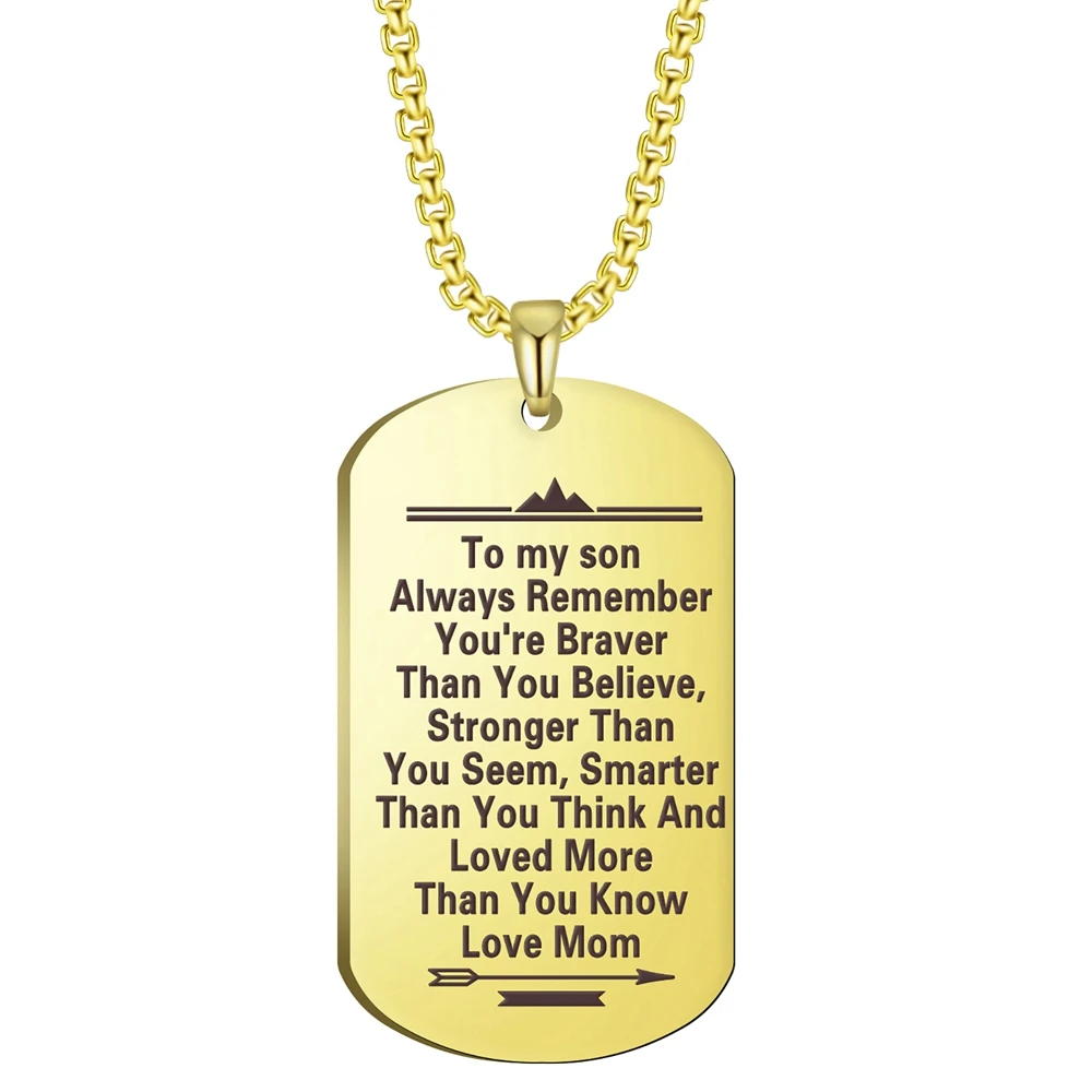 

Stainless Steel Jewelry Gold Color Steel Color 28x50mm Blessing Words Plaque To My Son Pendant Necklace With 60cm Box Chain