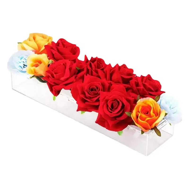 

Clear Acrylic Flower Vase 22 Holes Decor Centerpiece Rectangular Wedding Dinner Table Decoration Rose Gift Box Desktop Home Deco