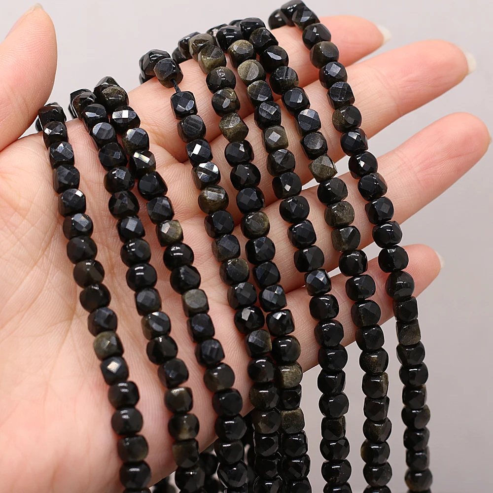 

Pure Natural Stone Semi-precious Stone Face Irregular Square Gold obsidian Beaded DIY Necklace Bracelet Jewelry Making Beads