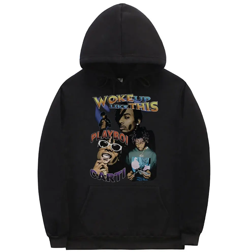 

Hip Hop Rap Playboi Carti Woke Up Like This Graphic Hoodie Man Sweatshirt Man Fashion Hoodies Mens Awesome Tupac 2Pac Streetwear