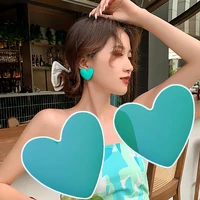 1pair candy color heart stud earrings women girls love statement geometric acrylic ear studs colorful earring jewelry gift