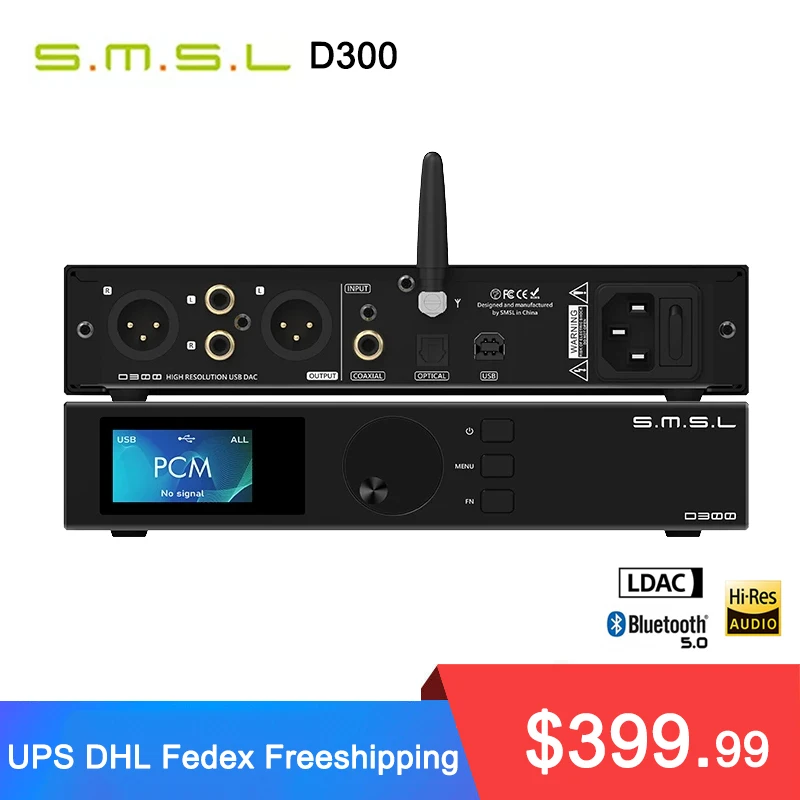 SMSL D300 Bluetooth 5.0 Decoder DAC ROHM BD34301EKV chip XMOS DSD512 PCM768KHZ LDAC with Remote Control XLR/RCA Output - купить по
