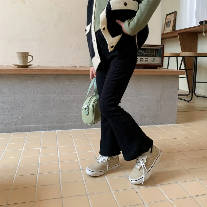 

2022 Autumn New Children Clothing Girls Solid Color Elastic Flared Pants Pit Strip Bottoming Trousers Toddler Baby Pants