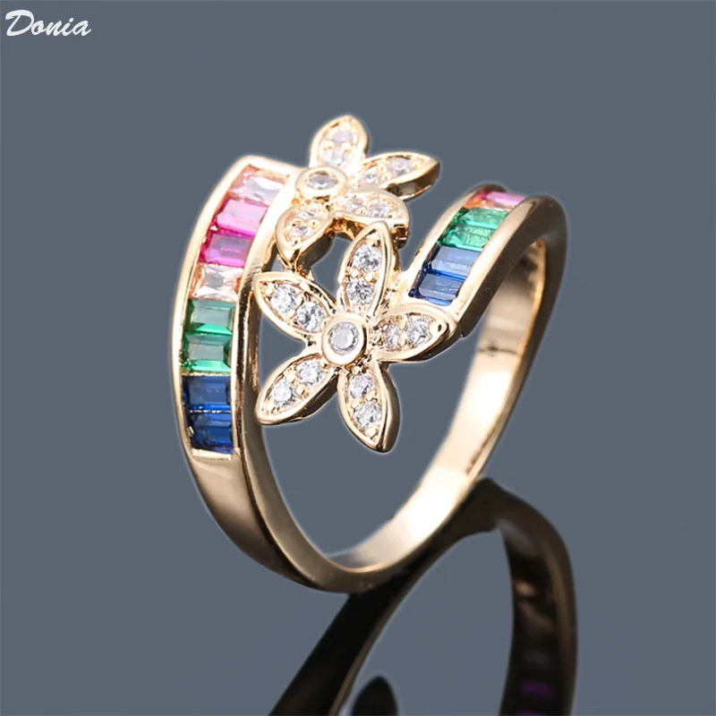 

Donia jewelry Fashion color ring fashion jewelry color copper micro AAA zircon ring geometry ring fashion hollow rainbow ring