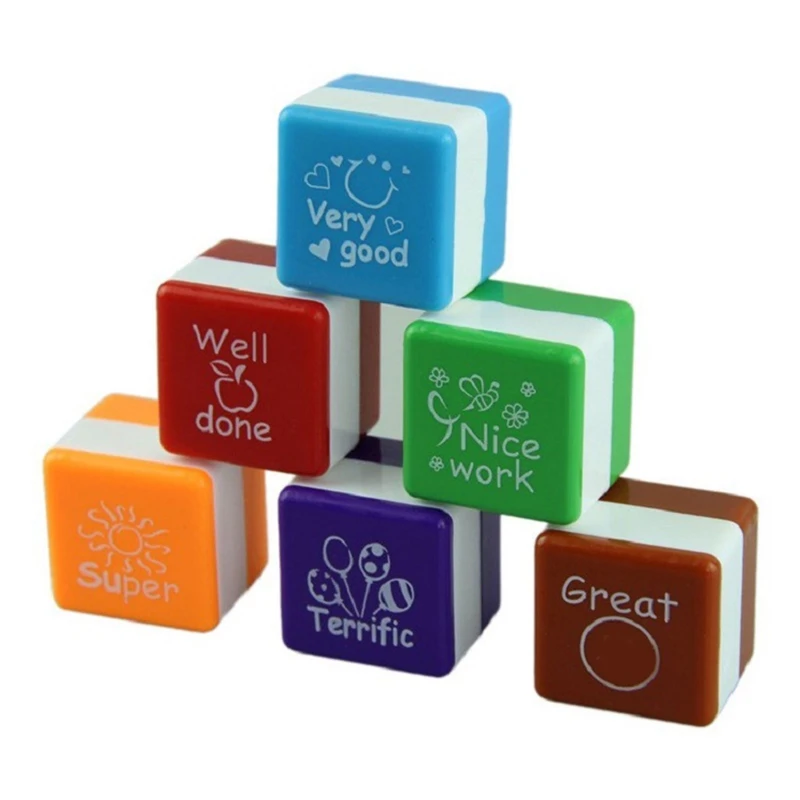 

6Pieces Colorful Self-Inking Stampers Educational DIY Seal Stamp Teaching Aids for Homework Encouraging Comments