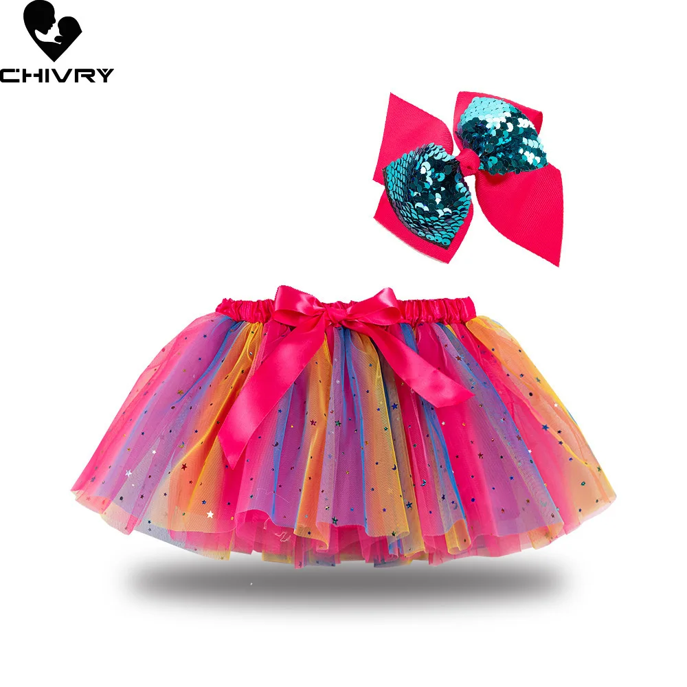 

Girls Ball Gown Skirts Kids Girl Colourful Sequins Gauze Cosplay Puffy Performance Princess Skirt with Headwear