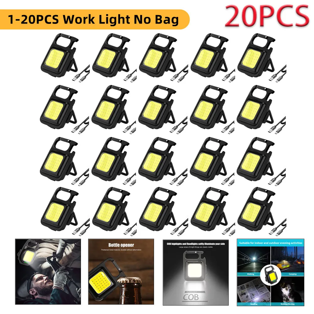 

1-20PCS Keychain Flashlights COB LED 500 Lumens Pocket Small Work Lights USB Charging Emergency Lamps Strong Magnetic Work Light