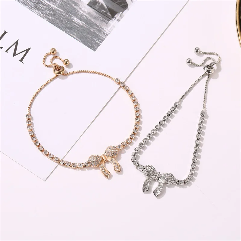 

Korean version of the fashion personality bow diamond pull adjustment bead bracelet female temperament exquisite bracelet