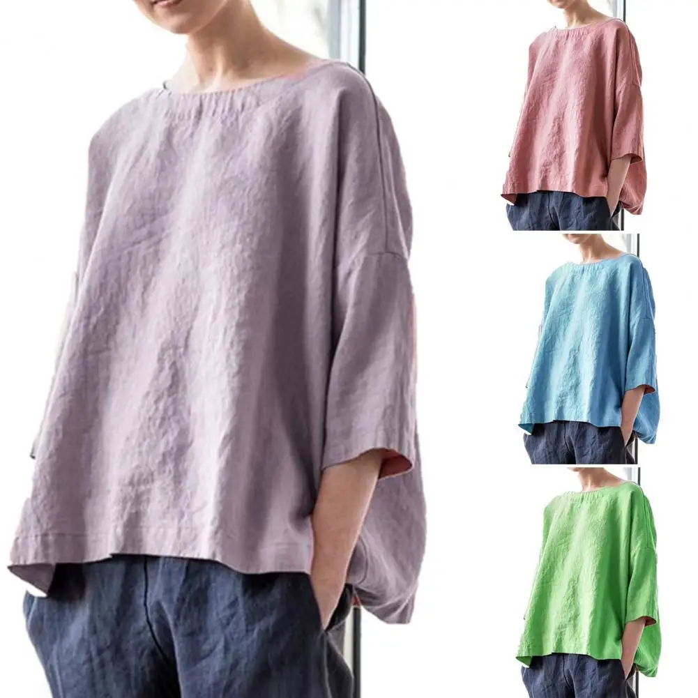

Lightweight Vintage Oversized Crew Neck Summer Blouse Anti-pilling summer top 3D Cutting Female Clothing