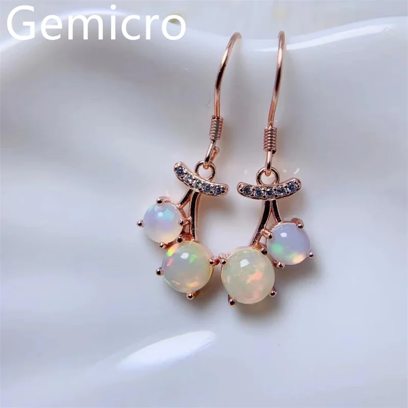

Gemicro Simple 925 Silver Opal Earrings 5mm*5mm and 6*6mm Cherry Design 100% Natural White Opal Silver Stud Earrings
