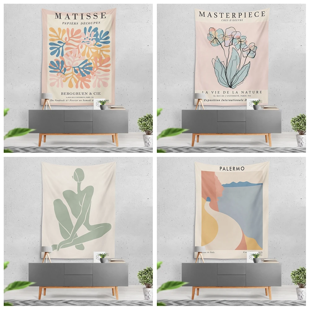 

Matisse Art Abstract Line Wall Hanging Anime Tapestry Modern Boho Decor Hippie Wall Decor Cartoon Curtain Beach Towel Yoga Mat