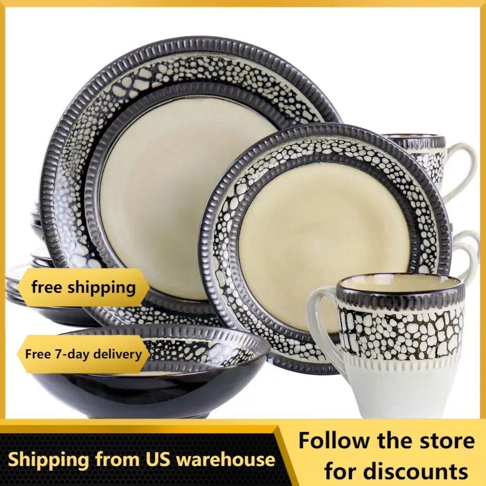 

Free Shipping Utensils for Kitchen Accessories Desert Sand 16 Piece Stoneware Dinnerware Set Cutlery Tableware Bowl Plates Plate