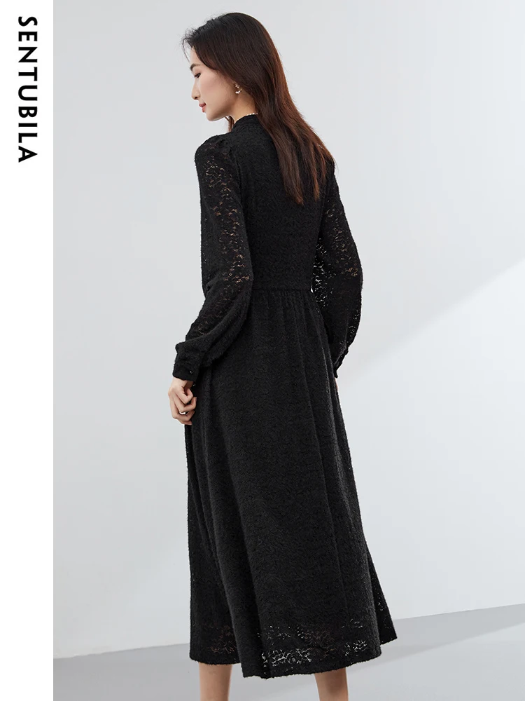 Женское кружевное жаккардовое платье Sentubila длинное ажурное в китайском стиле с