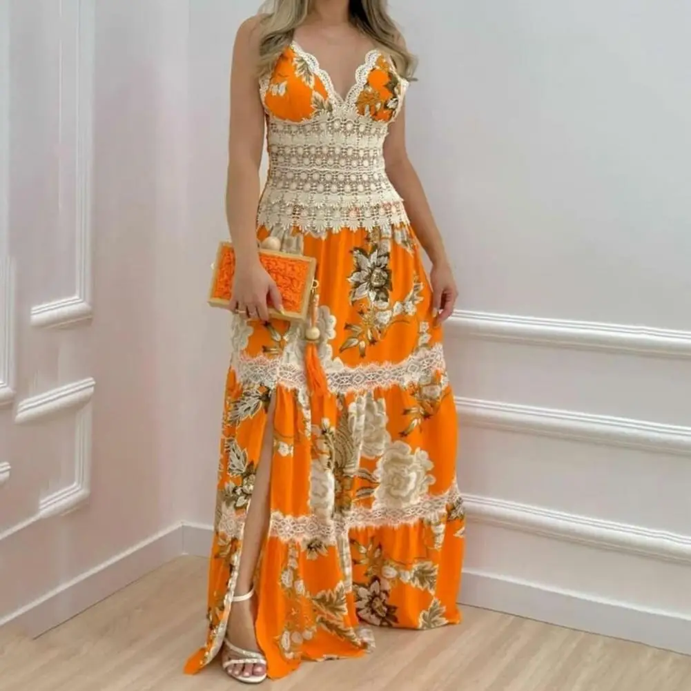 

vestidos Split Hem Maxi Dress Bodycon Party Long Dresses V Neck All Matched Polyester Split Hem Party Dress robe femme été
