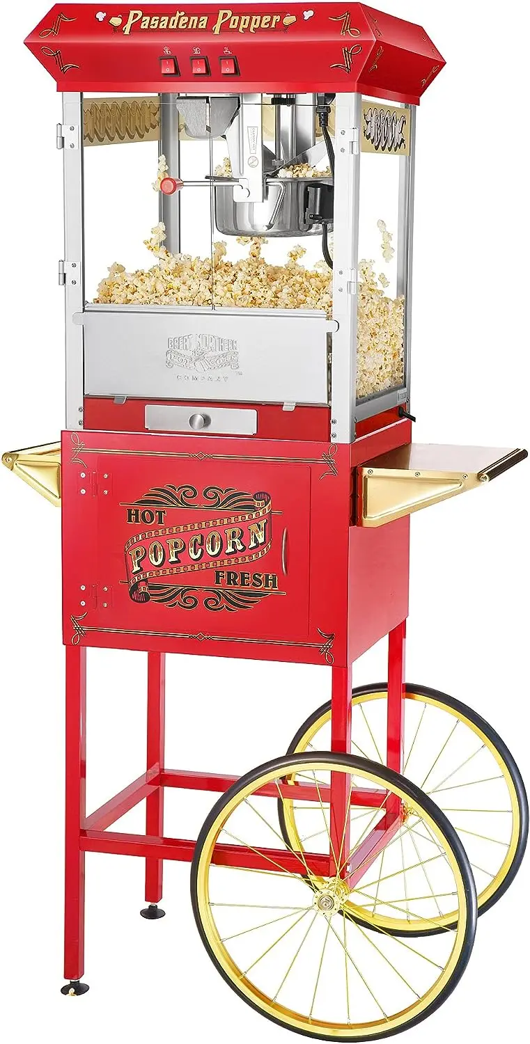 

Great Northern Pasadena Popcorn Popper Machine with Cart, 8 Ounce, Red