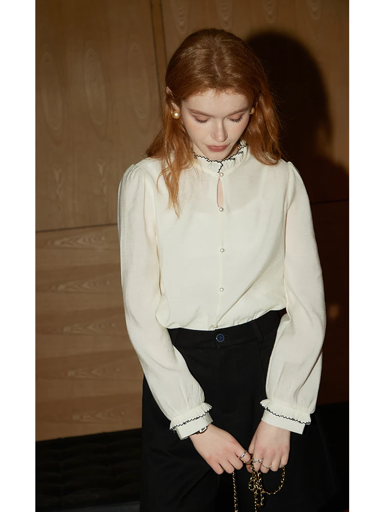 Kuenmawei Socialite Fan Рубашки с длинными рукавами Женская одежда 2024 осенний новый