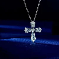 Anziw Personality Cross Pendant Necklace for Men and Women 1.5ct & 2ct Shaped Cut Created Gemstone 925 Silver Religious Jewelry