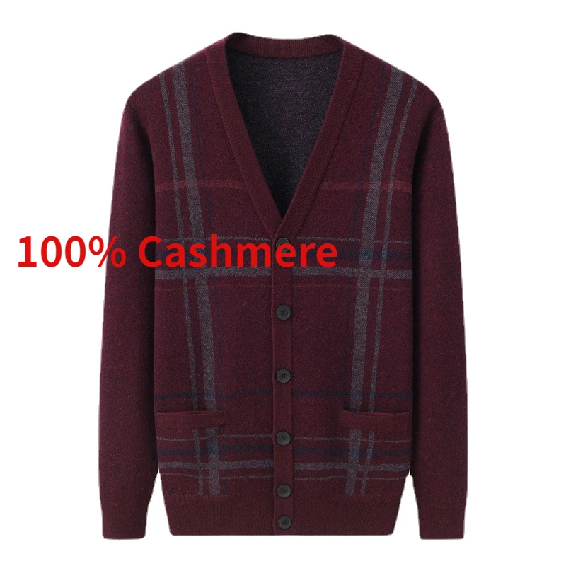 

New Arrival High Quality Autumn Winter 100% Cashmere Cardigan Men's Cardigan V-neck Sweater Coat Large Size SMLXL2XL3XL4XL5XL6XL