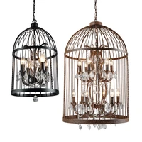 dining room loft retro black birdcage lamp 8 lights pendant light e14 crystal decorated industrial vintage cages chandelier