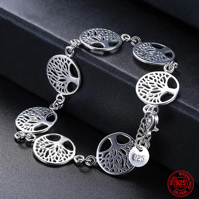 

925 Sterling Silver Tree Of Life Chain Charm Bracelet For Women Fine Jewelry