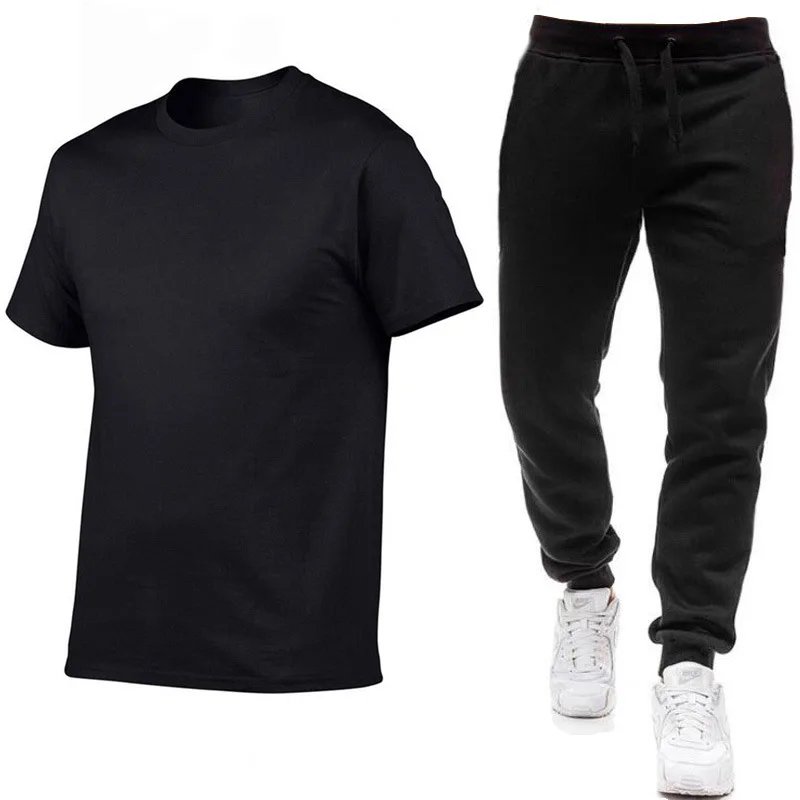 2022 spring and summer new fashion casual letter printing T-shirt sports pants two-piece men's trend leisure sports fitness suit