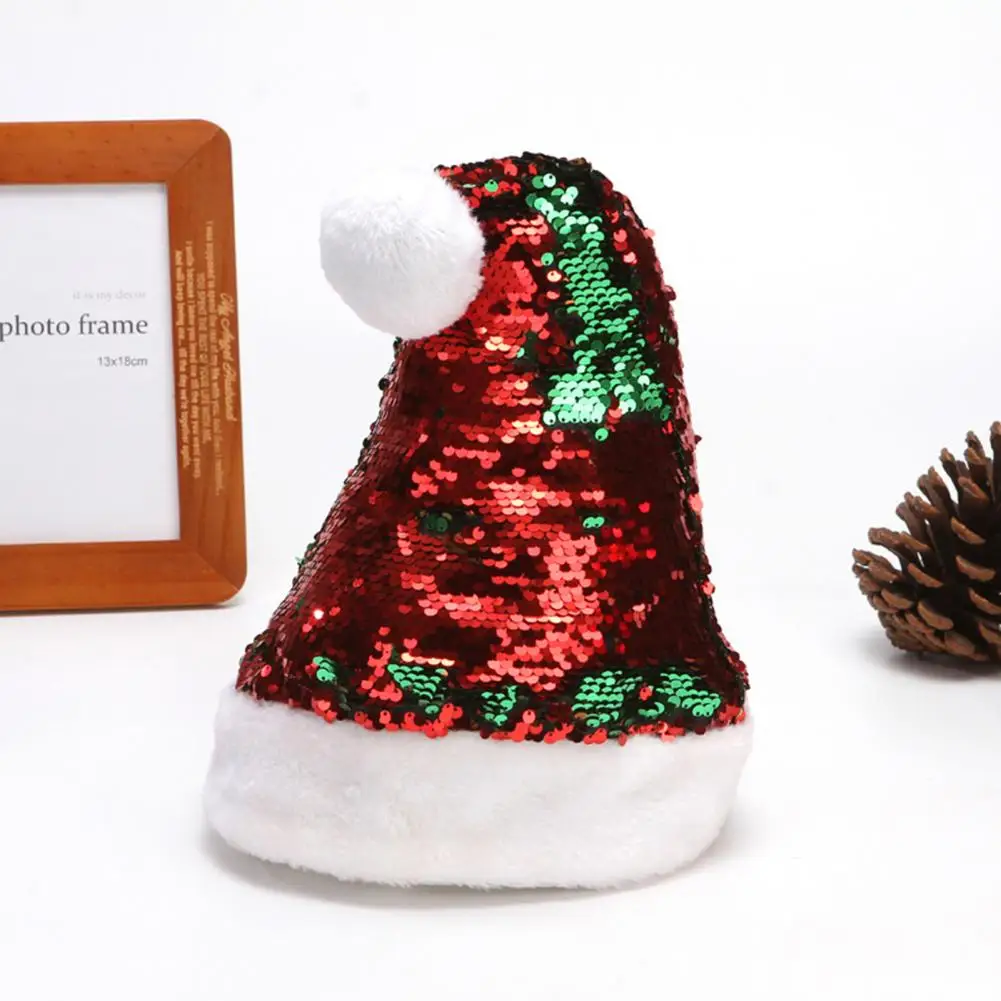

Fashion Costume Hat Plush Ball Funny Christmas Flip Sequin Santa Hat Christmas Santa Hat Xmas Hat