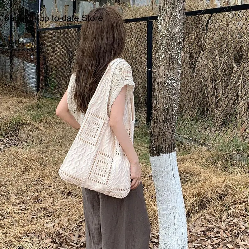 Пляжная Повседневная винтажная вязаная ажурная ручная вязка на одно плечо