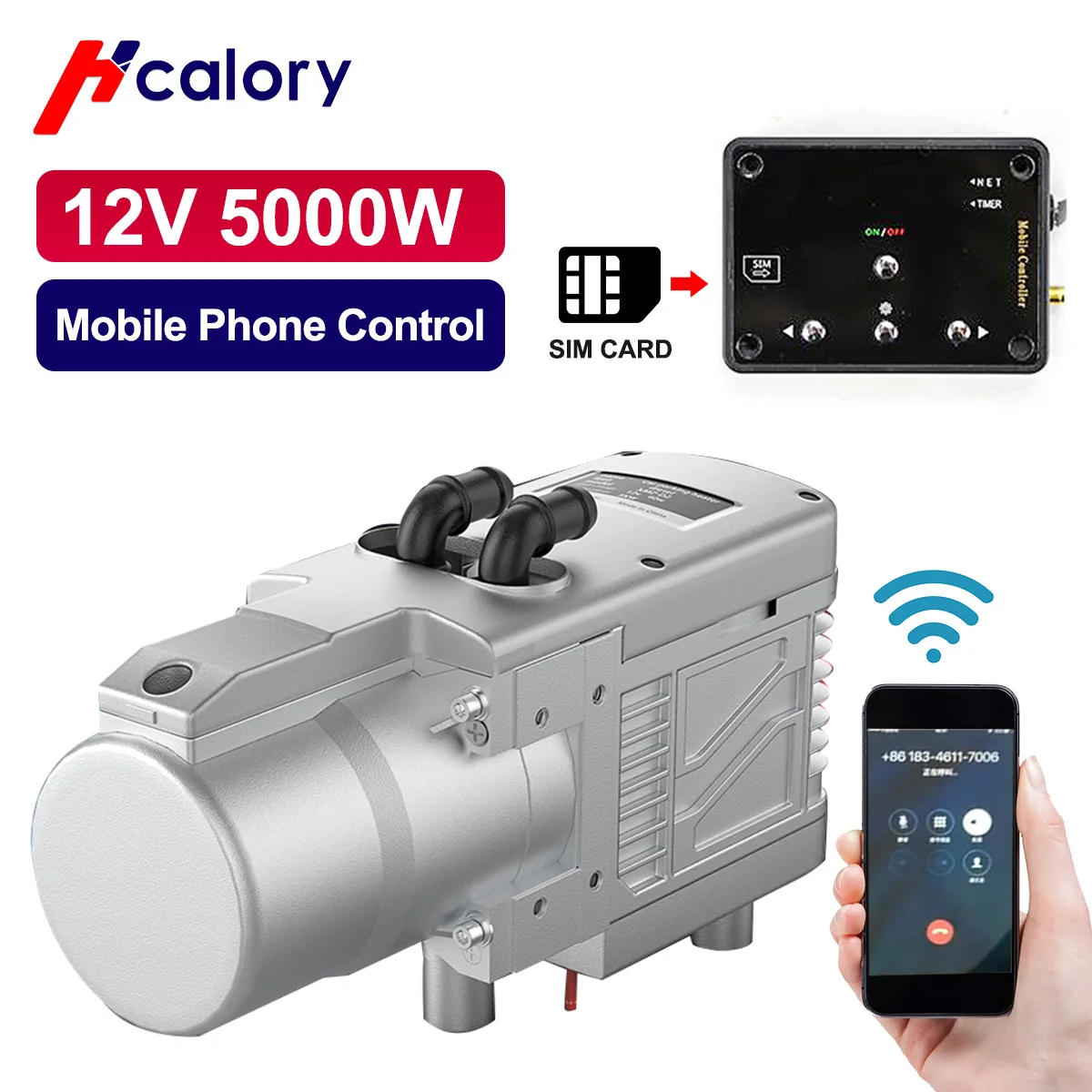 

Hcalory 12V 5KW Gasoline Air Heater Water Plumbing With Wireless Remote Control LCD Monitor Diesel Gasoline Universal for Motor