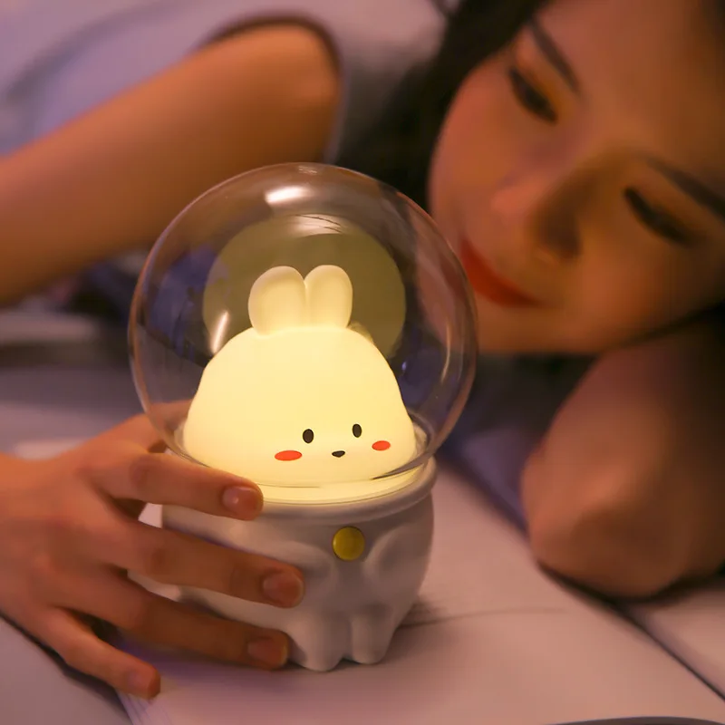 

Cute Pet LED Night Light USB Charging Colorful Children Lamp Room Decor Bedroom Rabbit Timing Atmosphere Lamps Mood Lights