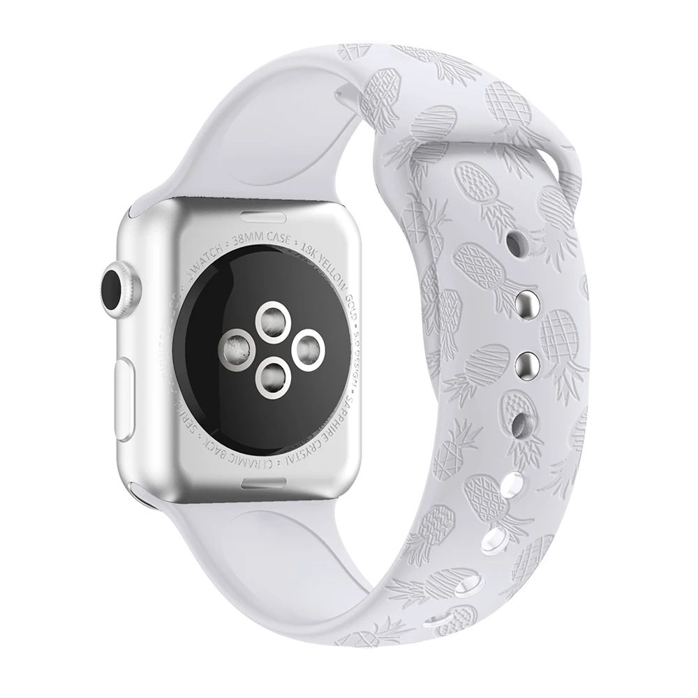 

Silicone strap for Apple Watch series 7 6 SE 5 4 321 printing band for iWatch wrist breathable holes pin buckle replace belt
