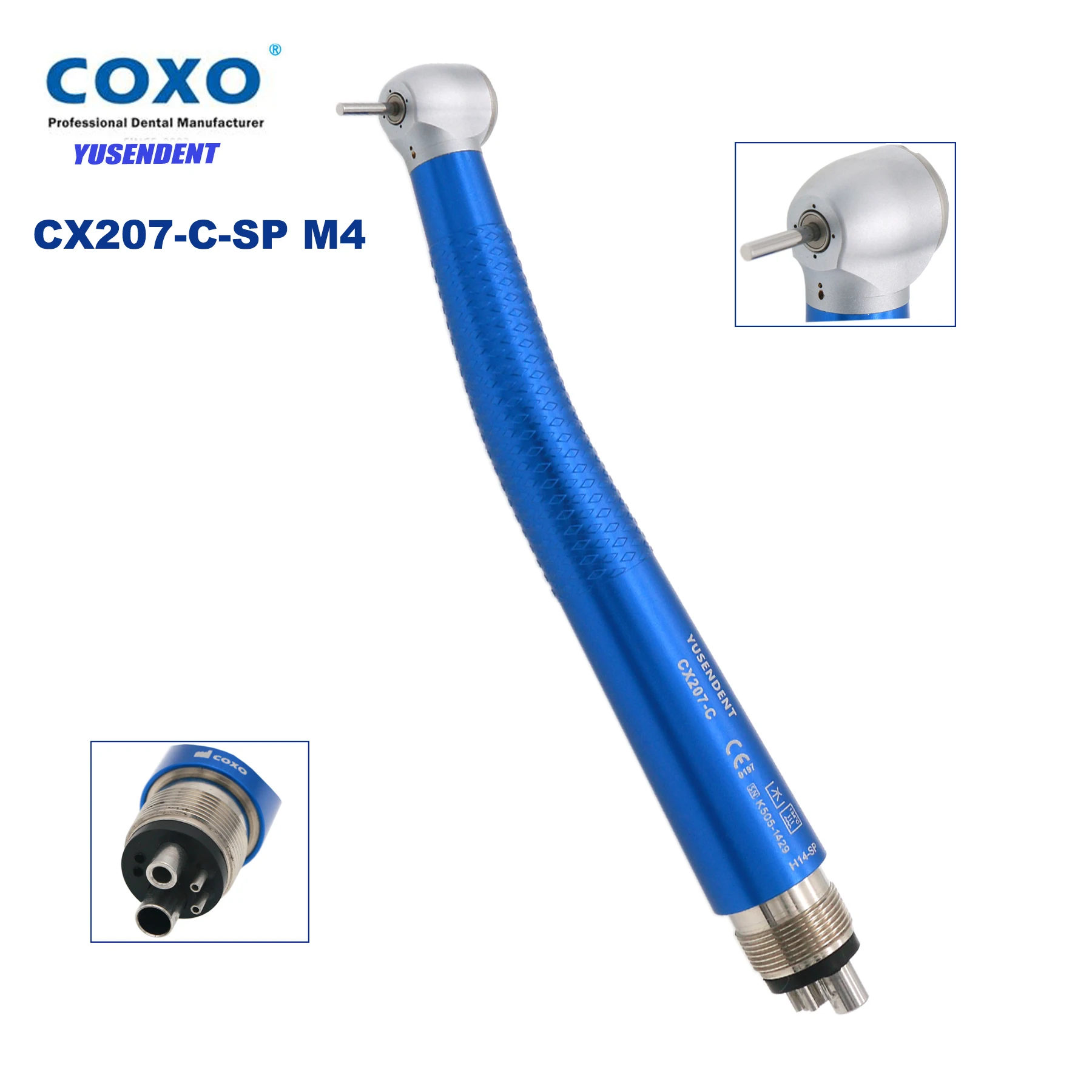 COXO YUSENDENT Dental High Speed Standard Head Handpiece 4 Hole Air Turbine Ceramic Bearings Single Spray Fit NSK PANA MAX Type