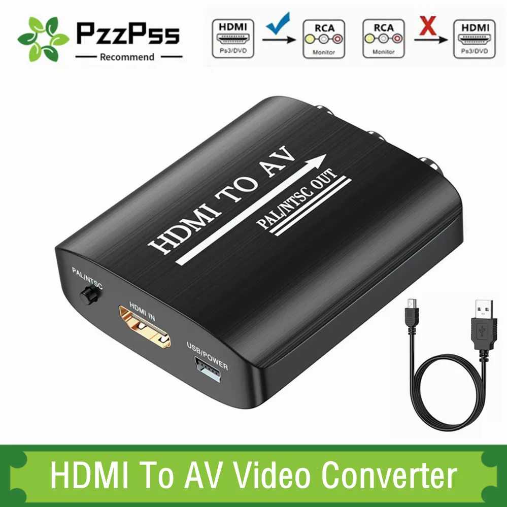 

HDMI-compatible To AV RCA CVSB L/R Video 1080P Scaler Adapter Converter Box HD Video Composite Adapter Support NTSC PAL Output