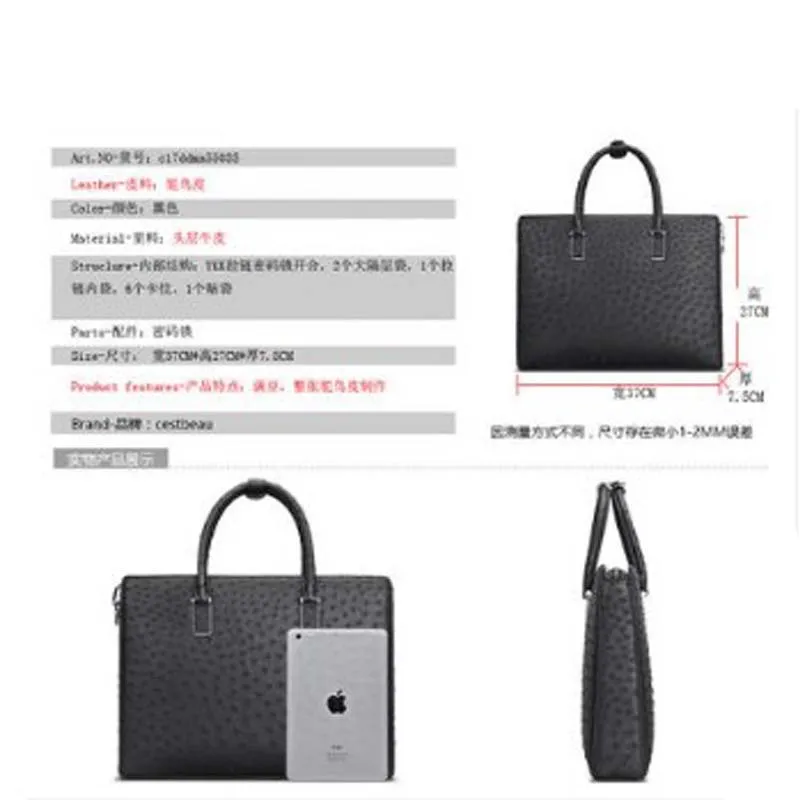 KEXIMA Cestbeau new really Ostrich leather ostrich leather men's bags man  Lock men handbag men clutch bag male briefcase