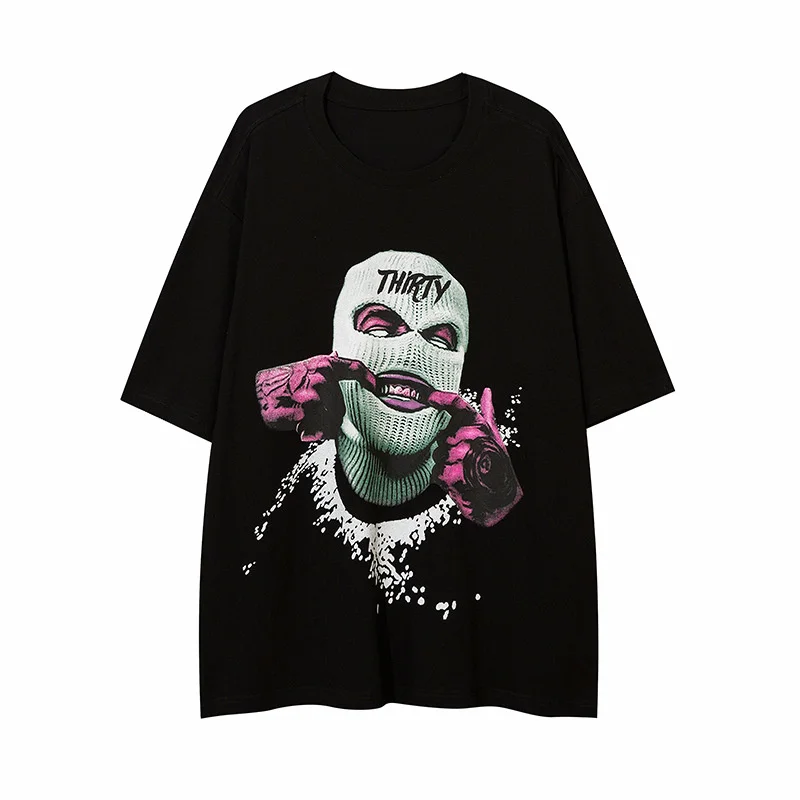 

Summer Men's Hip-Hop Solid Color T-Shirt Top Oversized Short Sleeve High-Quality Printed T-Shirt Casual Loose Tees Free Shipping