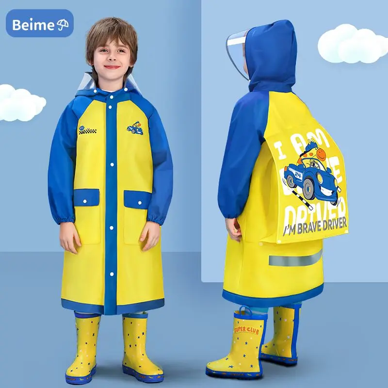 

Детский дождевик, новый стиль, костюм для мальчиков и девочек, утепленный водонепроницаемый полноразмерный школьный пончо для начальной школы для мальчиков и девочек