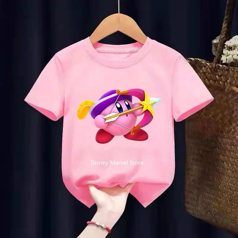 Детская футболка Kawaii Kirby Super Star повседневный хлопковый летний топ с короткими