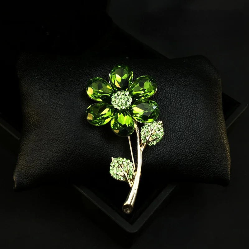 

Exquisite Flower Branch Grass Green Flower Brooch Corsage Women Pin Accessories Rhinestone Jewelry Mother's Day Gift Scarf Pins
