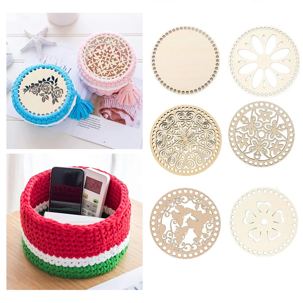 

2pcs Natural Wooden Basket Bottom Hollow Crochet Basket Base Round Shape Embroidery Floss Organizer Cross Stitch Weaving Supplie