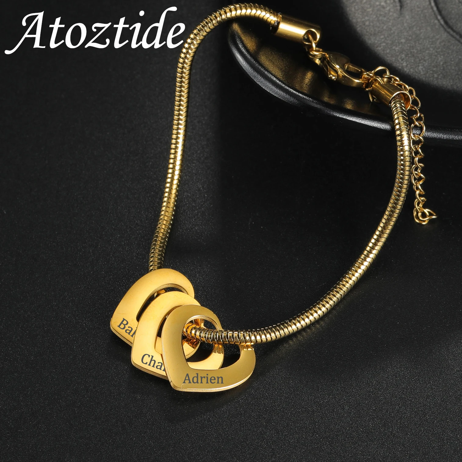 Персонализированный браслет Atoztide с именем сердца нержавеющая сталь для женщин и